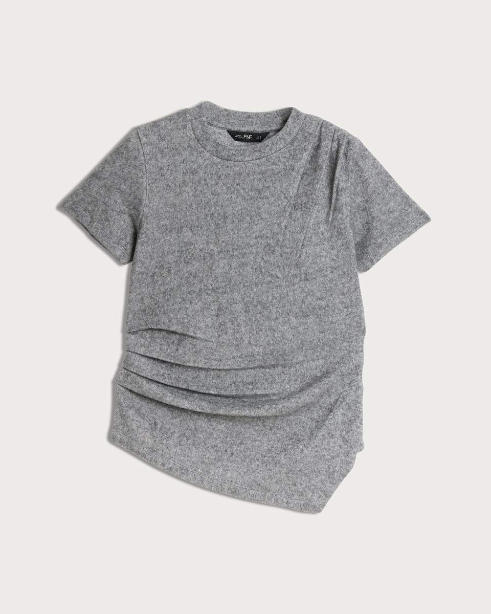 image 1 of F&F Asymmetric Ruched Short Sleeved T-Shirt in Grey