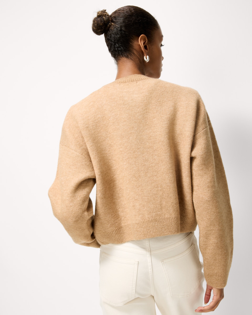 image 1 of F&F Military Crew Neck Cardigan with Wool in Camel