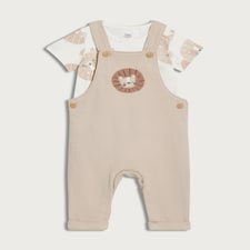 F&F Baby 2-Piece Pure Cotton Lion Dungarees and Bodysuit Set in Neutral