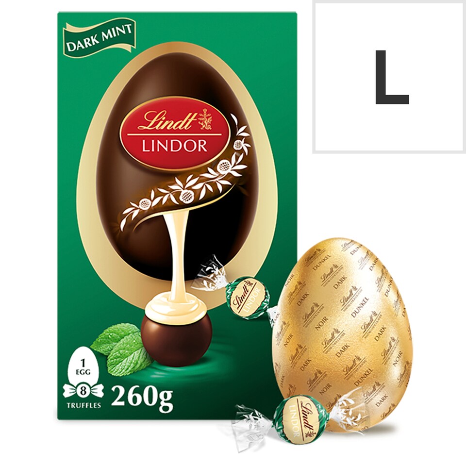 image 1 of Lindt Lindor Dark Chocolate Egg with Dark Chocolate Mint Truffles 260g