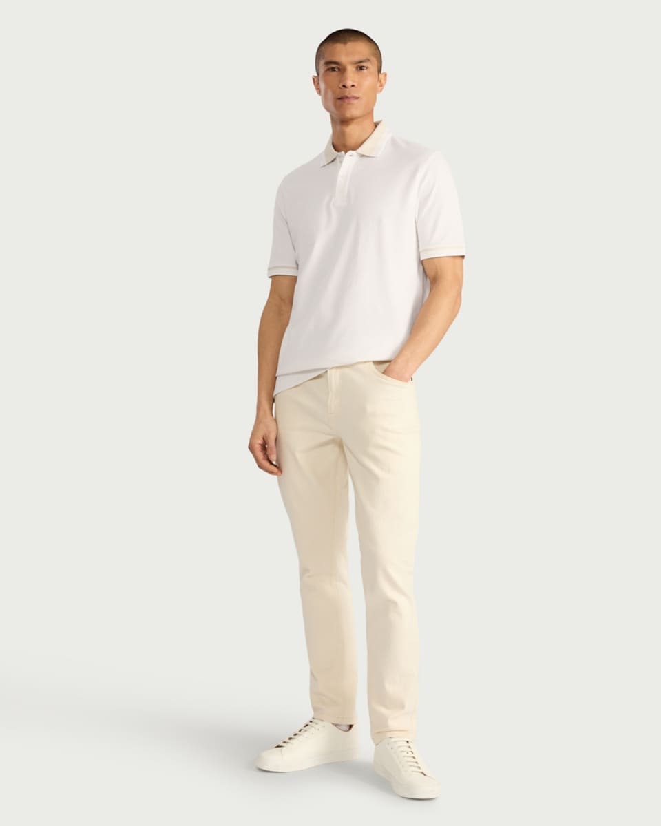 image 1 of F&F Pure Cotton Short Sleeved Polo Shirt in Ecru