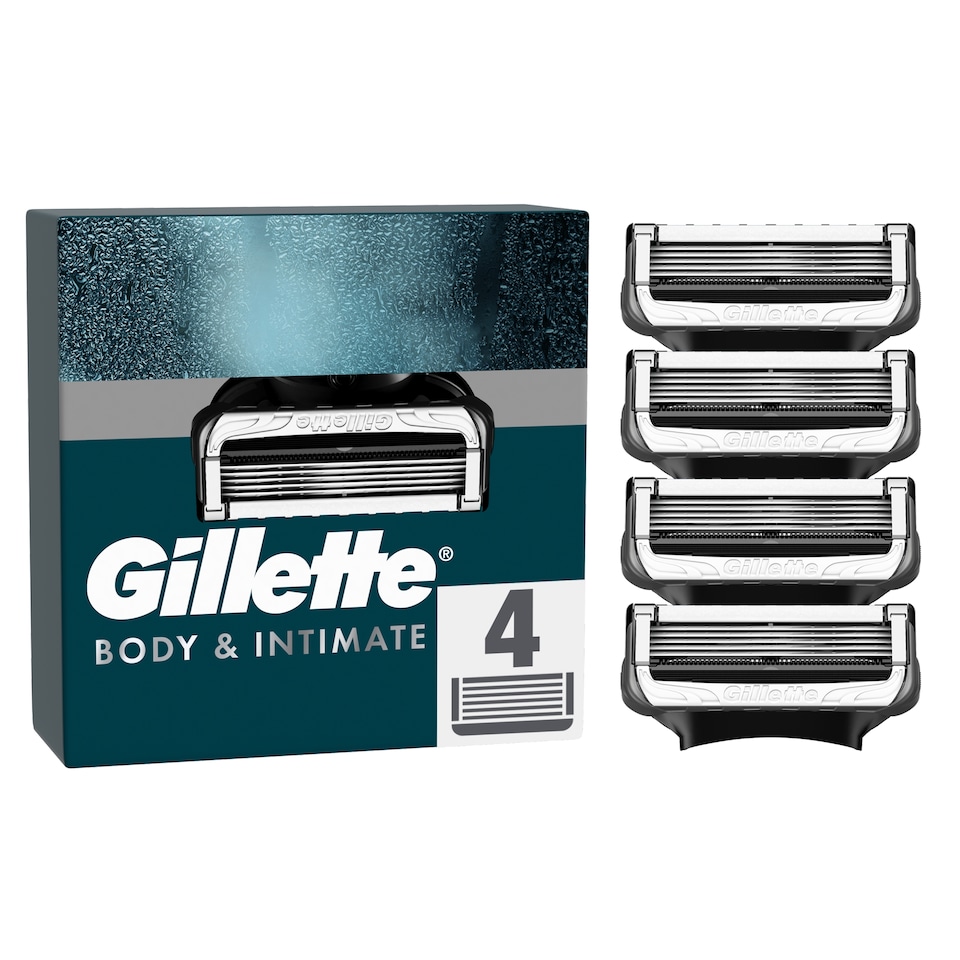 image 1 of Gillette Body and Intimate Razor Cartridges, 4 Blade Refills, Dermatologist Tested, With Lubrastrip