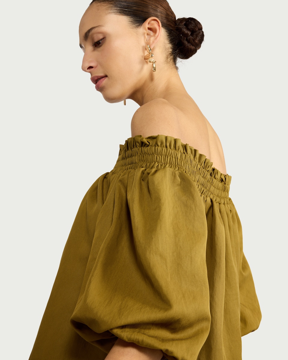 image 1 of The F&F Edit Lyocell Blend Bardot Co-ord Top in Olive