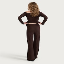F&F Crinkle Textured Wide Leg Trousers in Chocolate