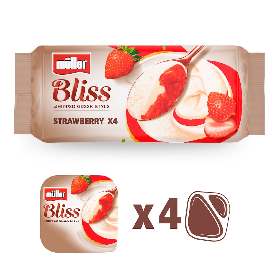 image 1 of Muller Bliss Whipped Greek Style Yogurt - Strawberry 4 x 105g