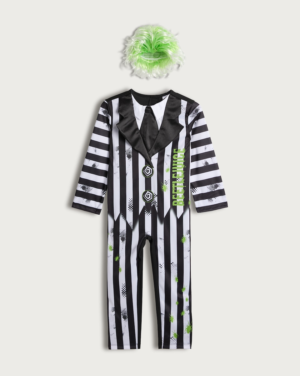 image 1 of Beetlejuice 2-Piece Fancy Dress Costume in Multi Black White