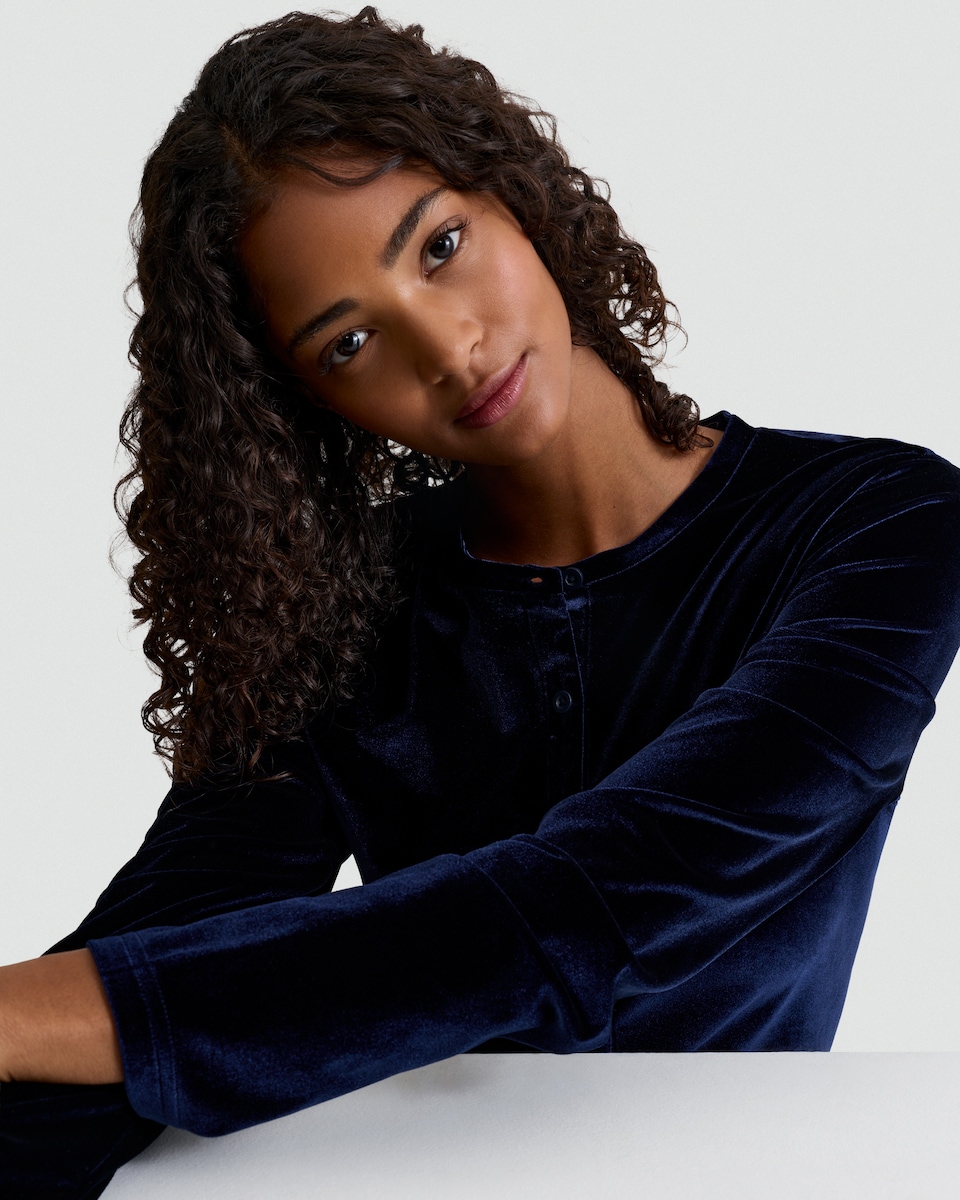 image 1 of OH ME OH MY Velvet Cropped Button Up Cardigan in Navy