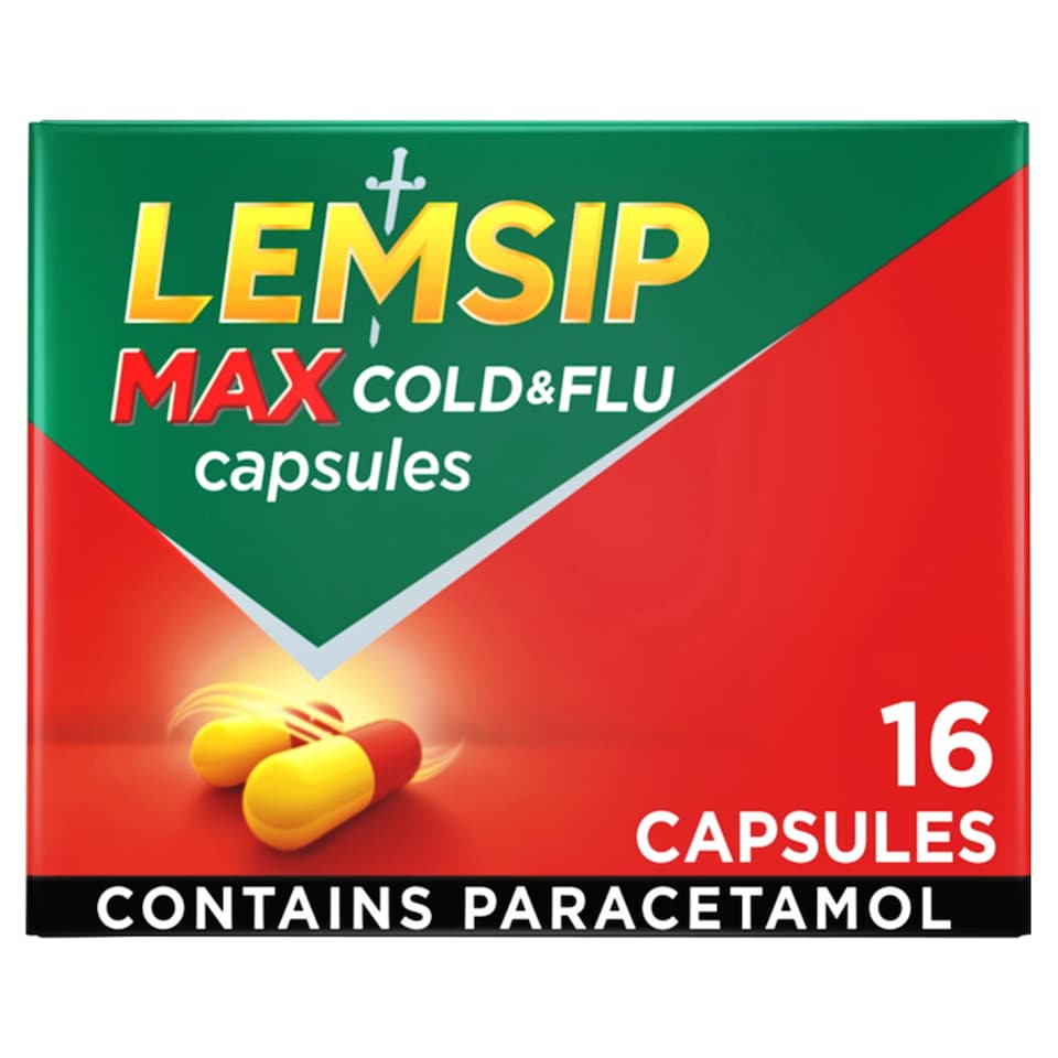 image 1 of Lemsip Max Cold & Flu Capsules - Lemon with Paracetamol 16s