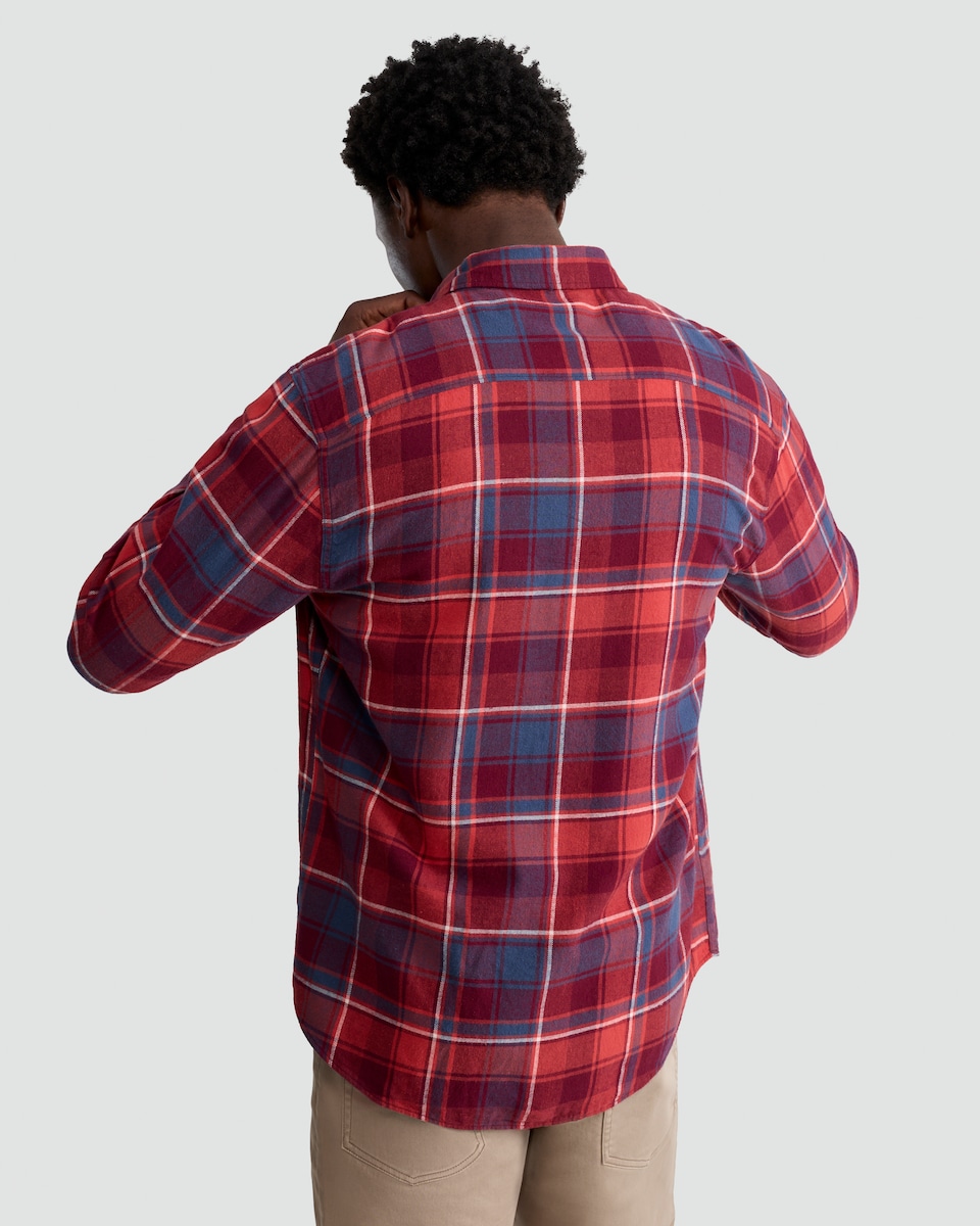 image 1 of F&F Pure Cotton Flannel Check Print Shirt in Red