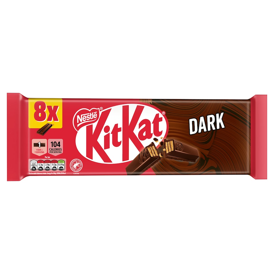 image 1 of KitKat 2 Finger Dark Chocolate Biscuit Bar 8 Pack Multipack 165.6g