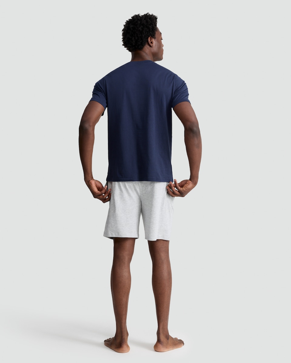 image 1 of F&F Cotton Rich T-Shirt and Drawstring Shorts Pyjamas in Navy