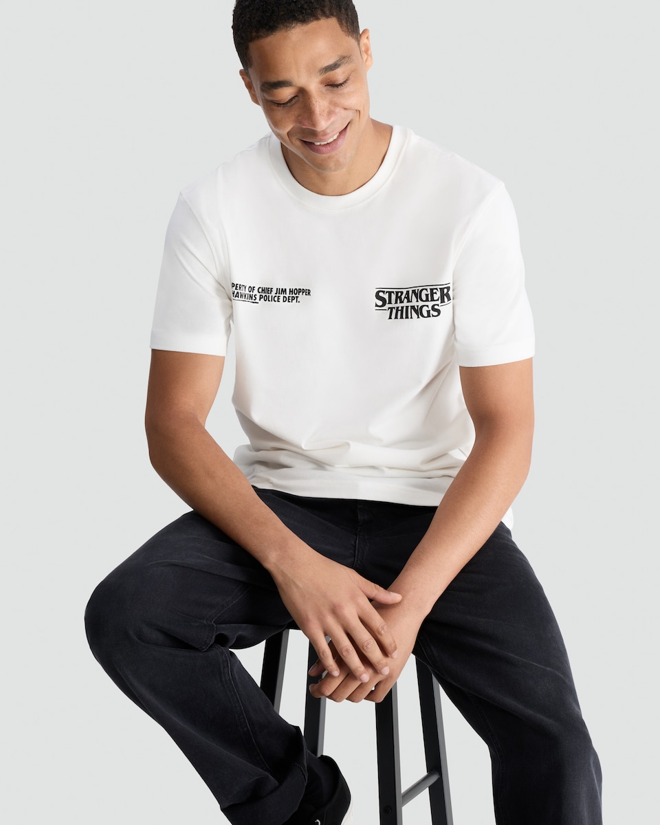 image 1 of Stranger Things Hawkins Police T-Shirt in Cream