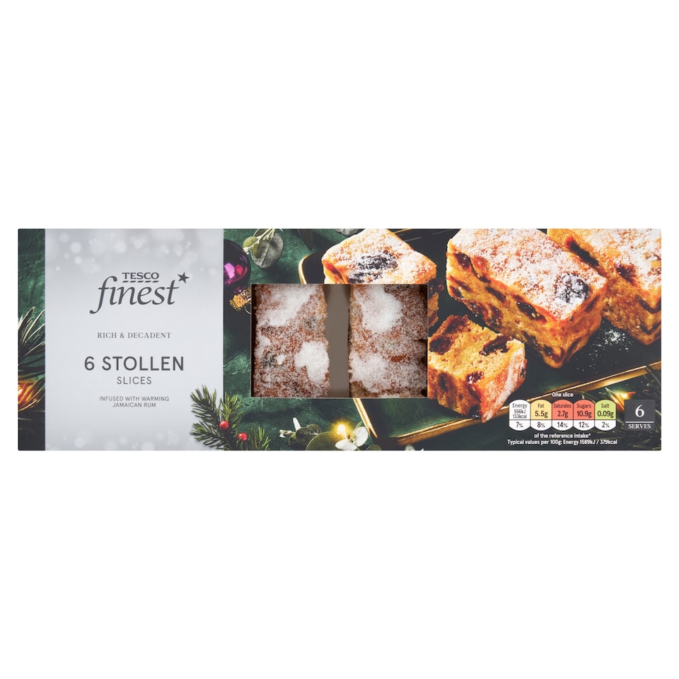 Tesco Finest Ovocný koláč s marcipánovou náplní a rumem, zdobený sladkým posypem 6 ks