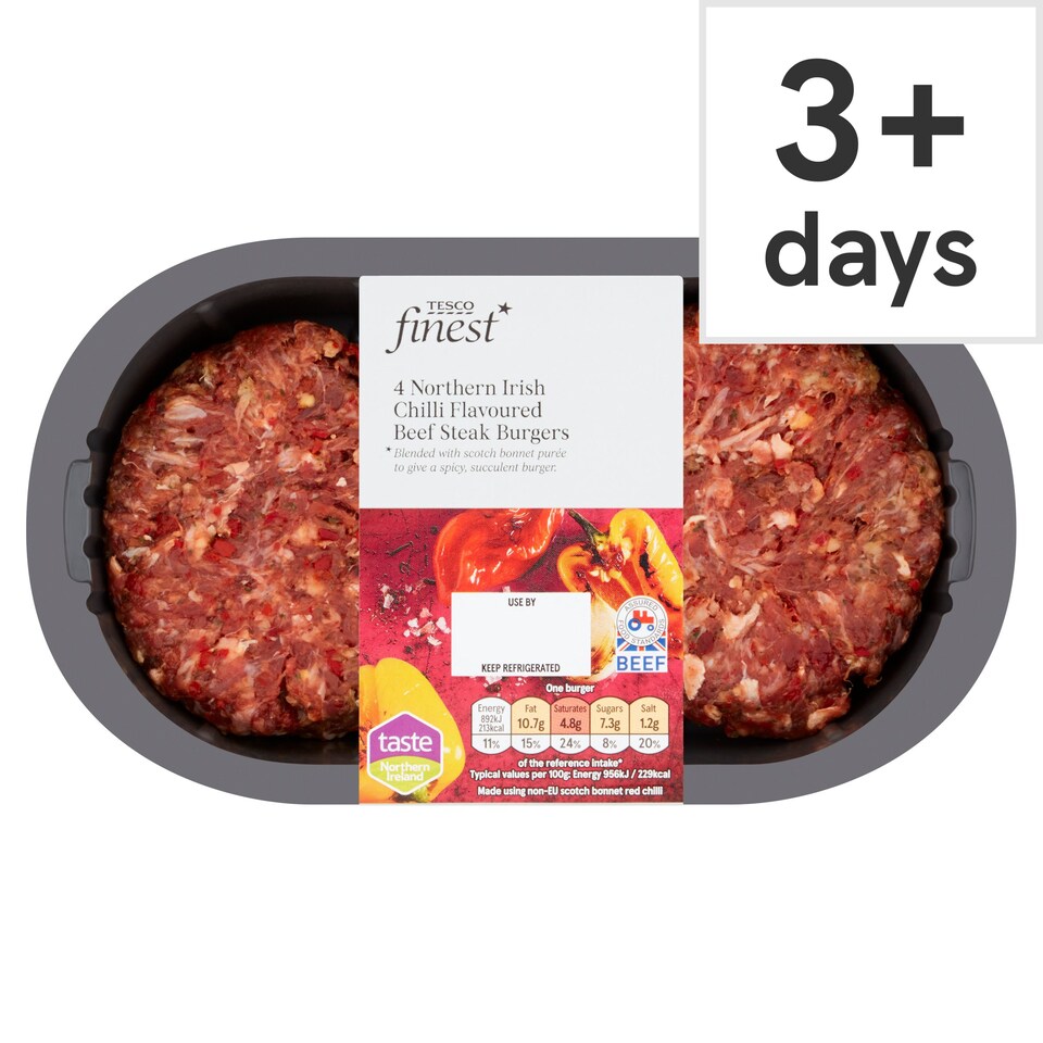 Tesco Finest Ancho Chilli Burgers 454G Tesco Groceries