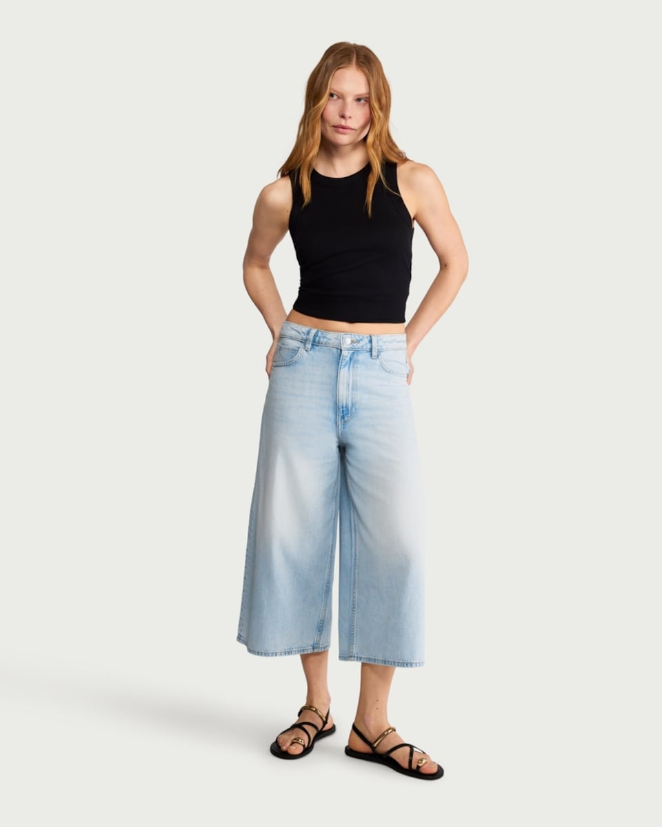 image 1 of F&F Wide Leg Denim Culottes in Blue
