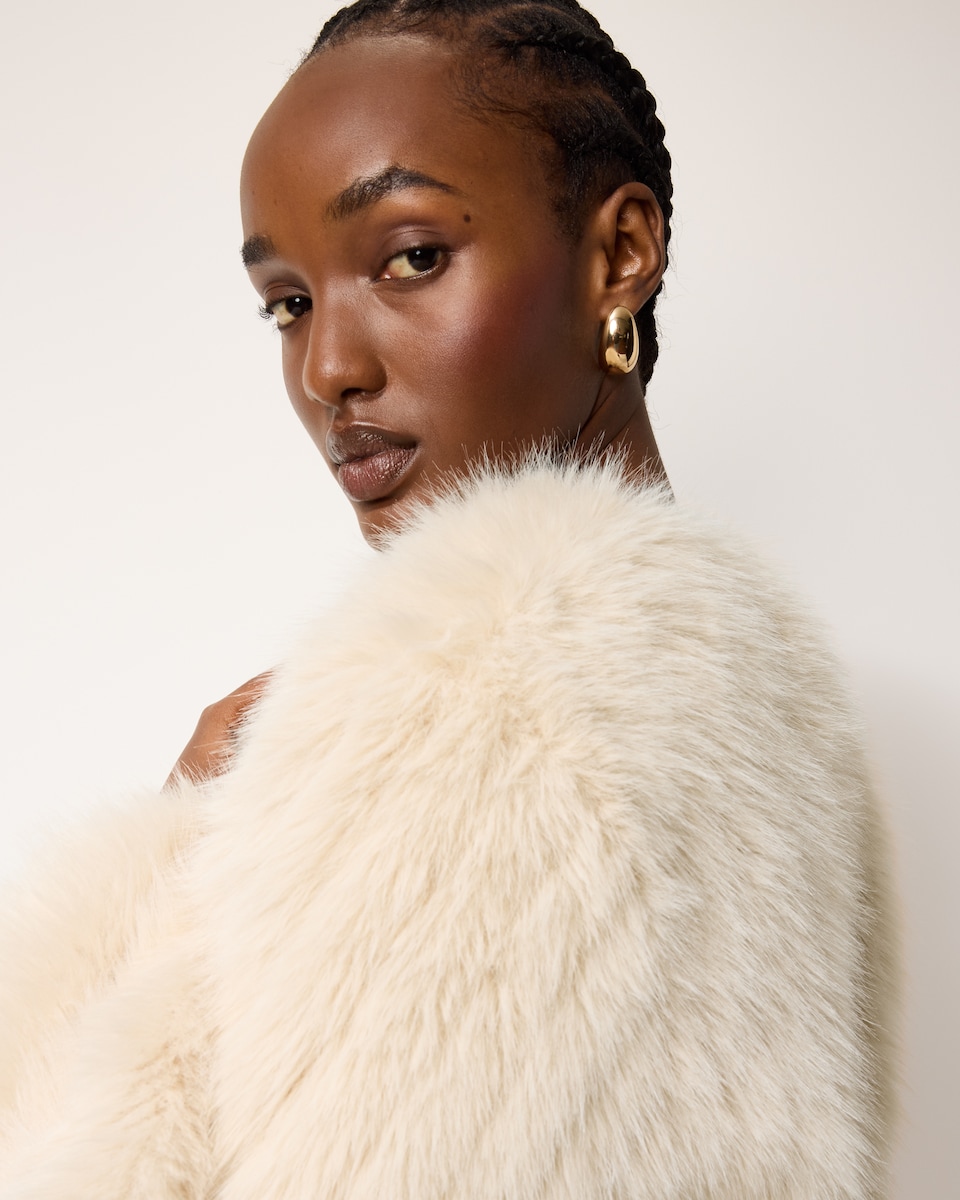 image 1 of F&F Faux Fur Collarless Jacket in Cream