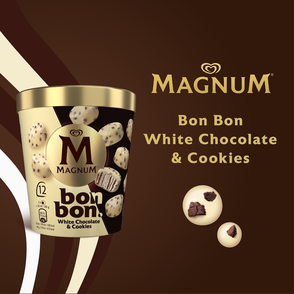 image 1 of MAGNUM BON BON WHITE CHOCOLATE & COOKIES ICE CREAM BITES X12 204ML