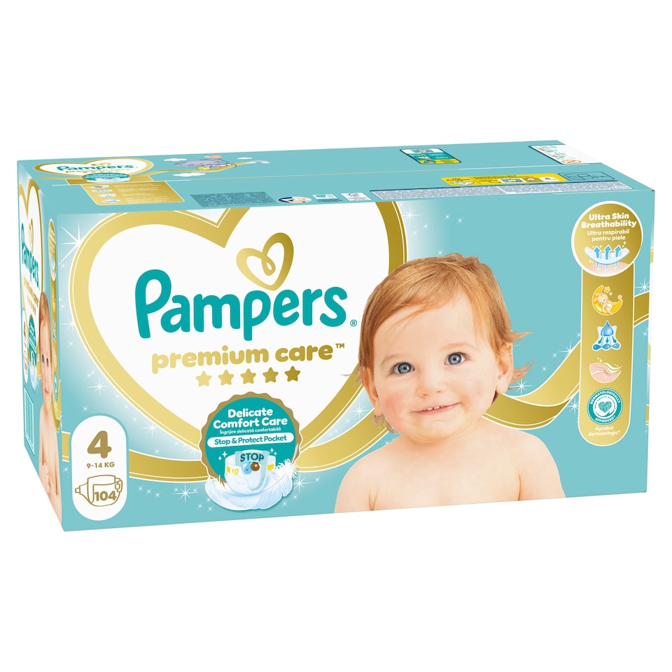 Obrázek 1 pro produkt Pampers Premium Care Velikost 4, 104 Dětské Plenky, 9kg-14kg