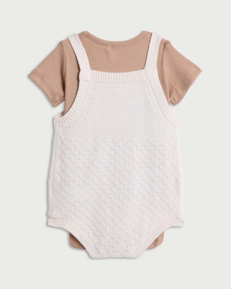 image 1 of F&F Baby Cotton Rich Embroidered Romper Set in White