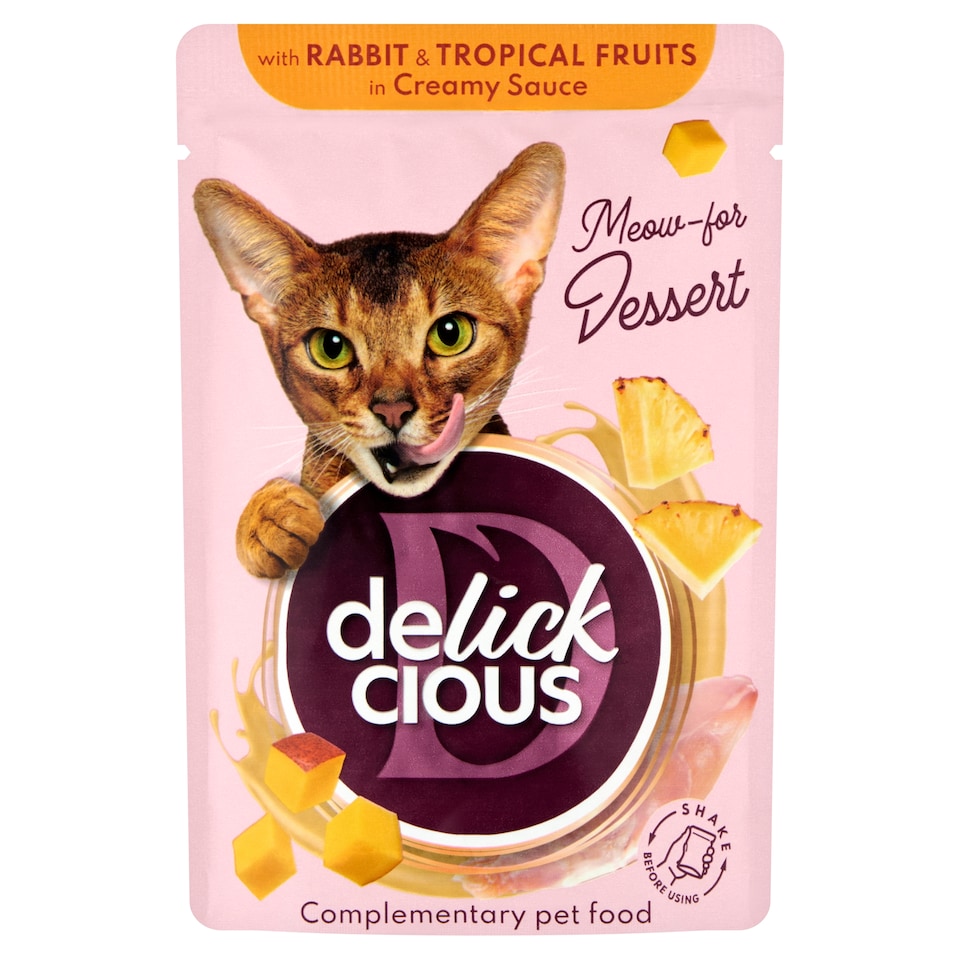 Delickcious nyúlhúsos és trópusi gyümölcsös pelyhek krémes szószban eledel felnőtt macskáknak 80 g