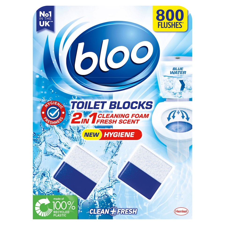 image 1 of Bloo 2in1 Cleaning Foam Fresh Scent Toilet Blocks 2 x 50g