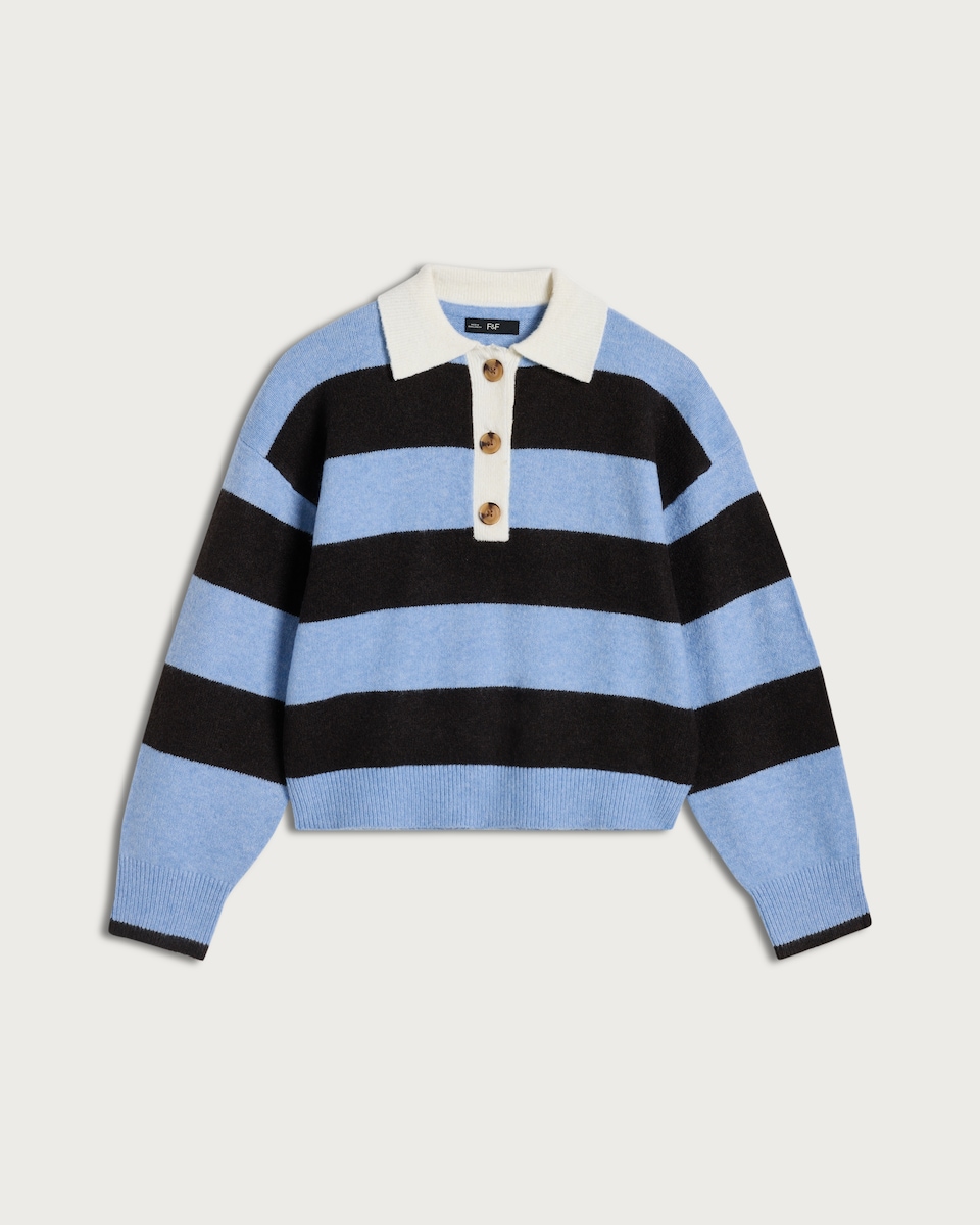 F&F Stripe Print Rugby Shirt in Multi Blue