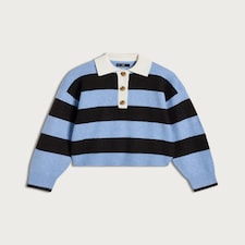 F&F Stripe Print Rugby Shirt in Multi Blue