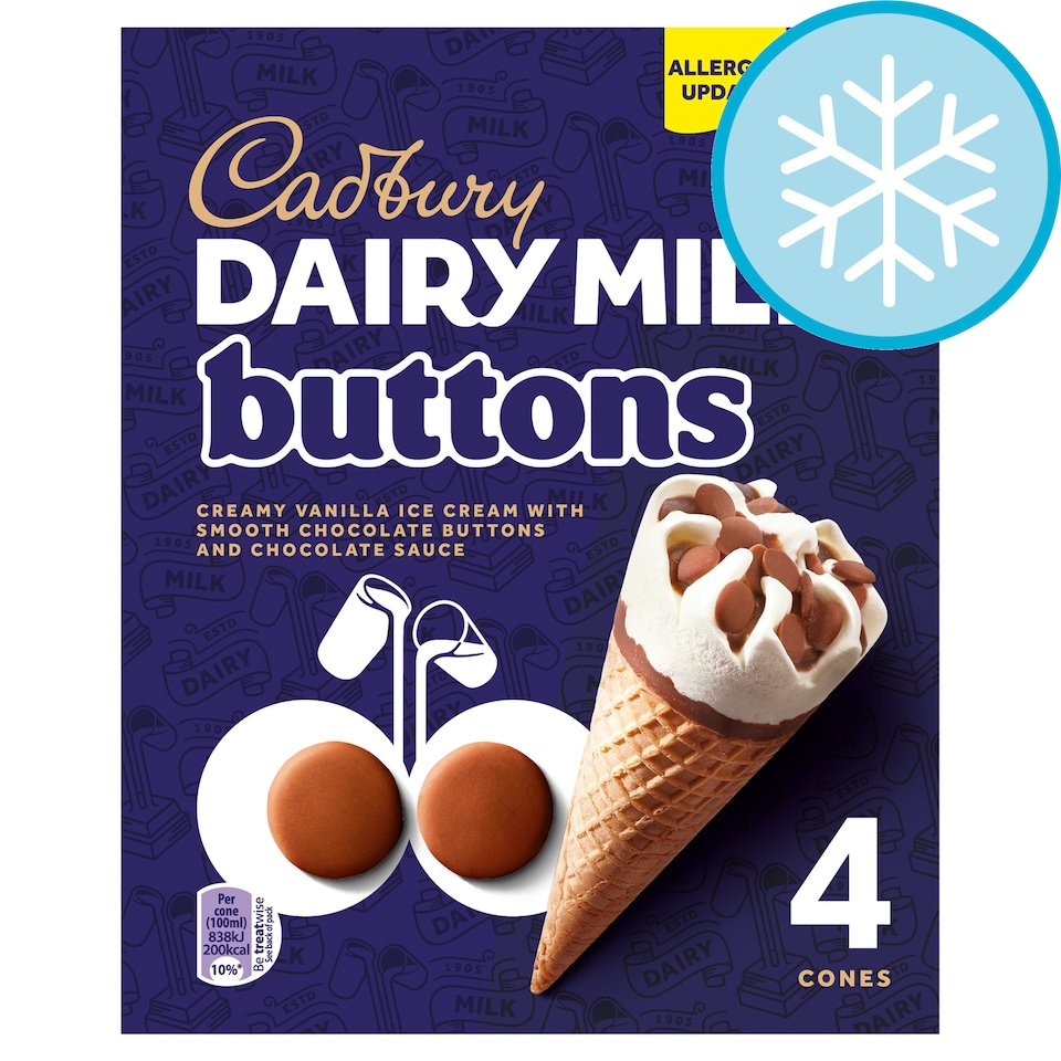 Cadbury Dairy Milk Buttons Ice Cream Cones 4 X 100Ml