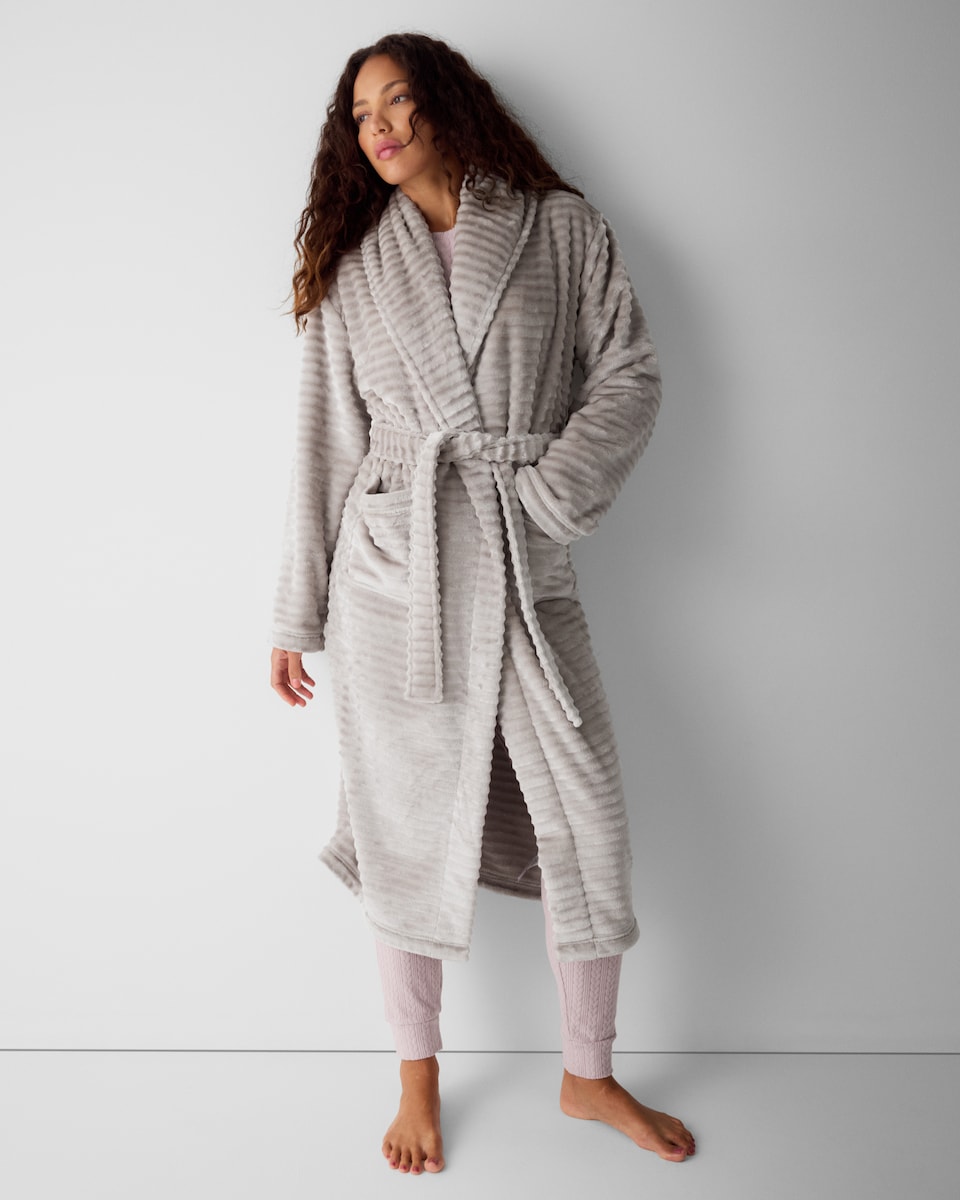 image 1 of F&F Textured Fleece Belted Dressing Gown in Mink