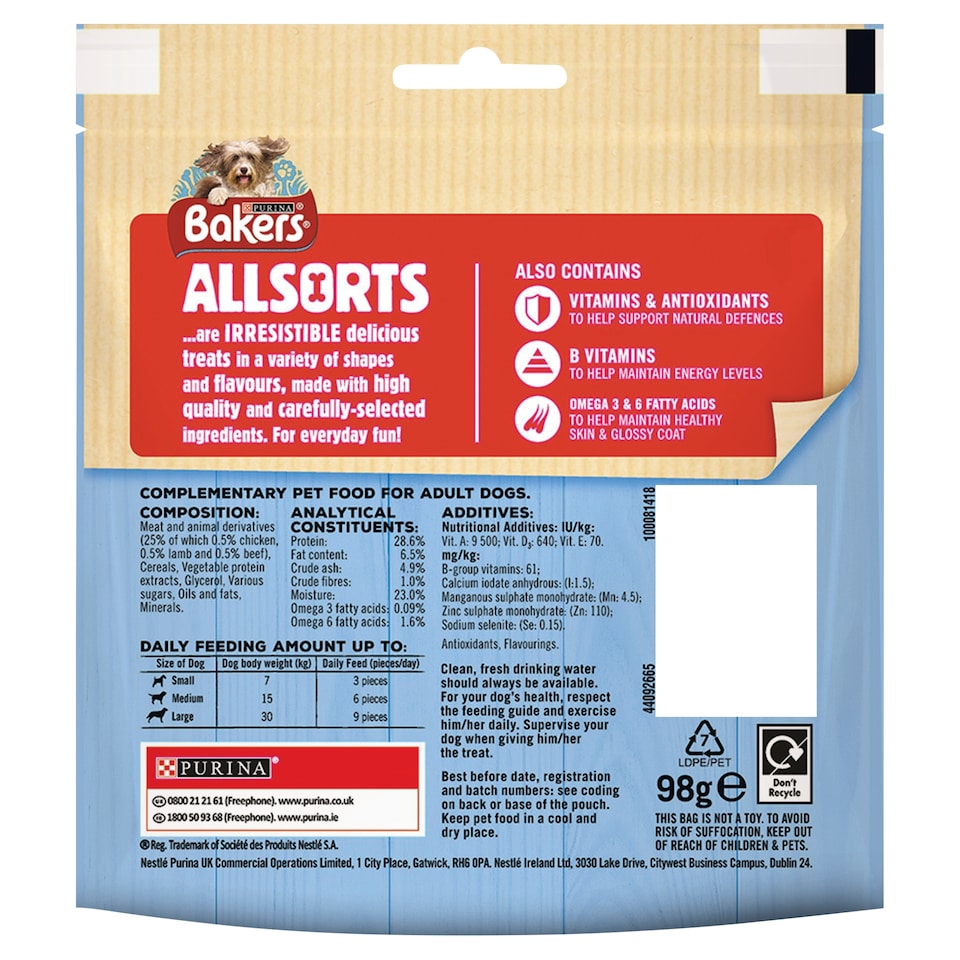 image 1 of Bakers Allsorts Dog Treats Chicken and Beef 98G
