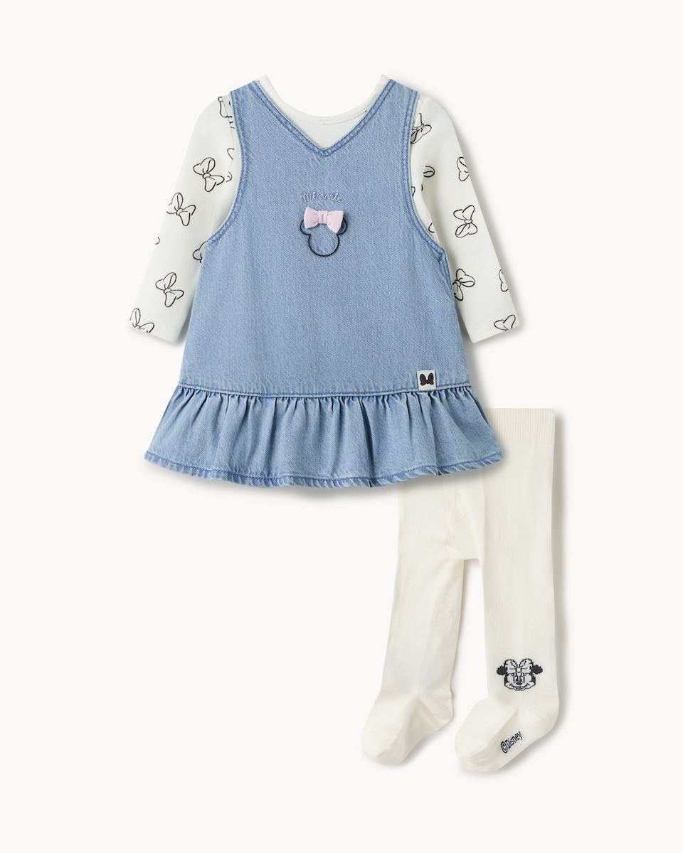 image 1 of Disney Minnie Mouse 3-Piece Cotton Rich Pinafore Set in Blue