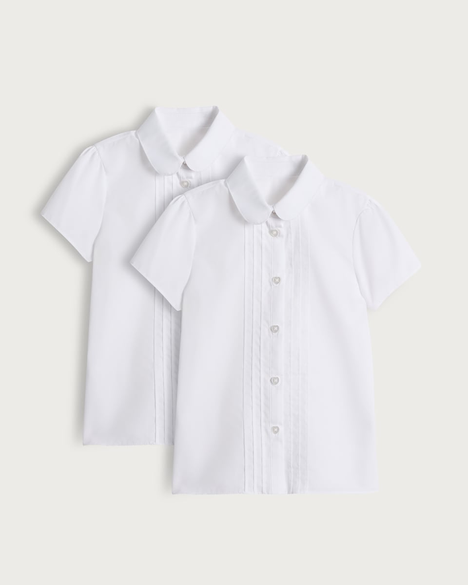 image 1 of F&F School Girls 2-Pack Pintuck Shirts in White