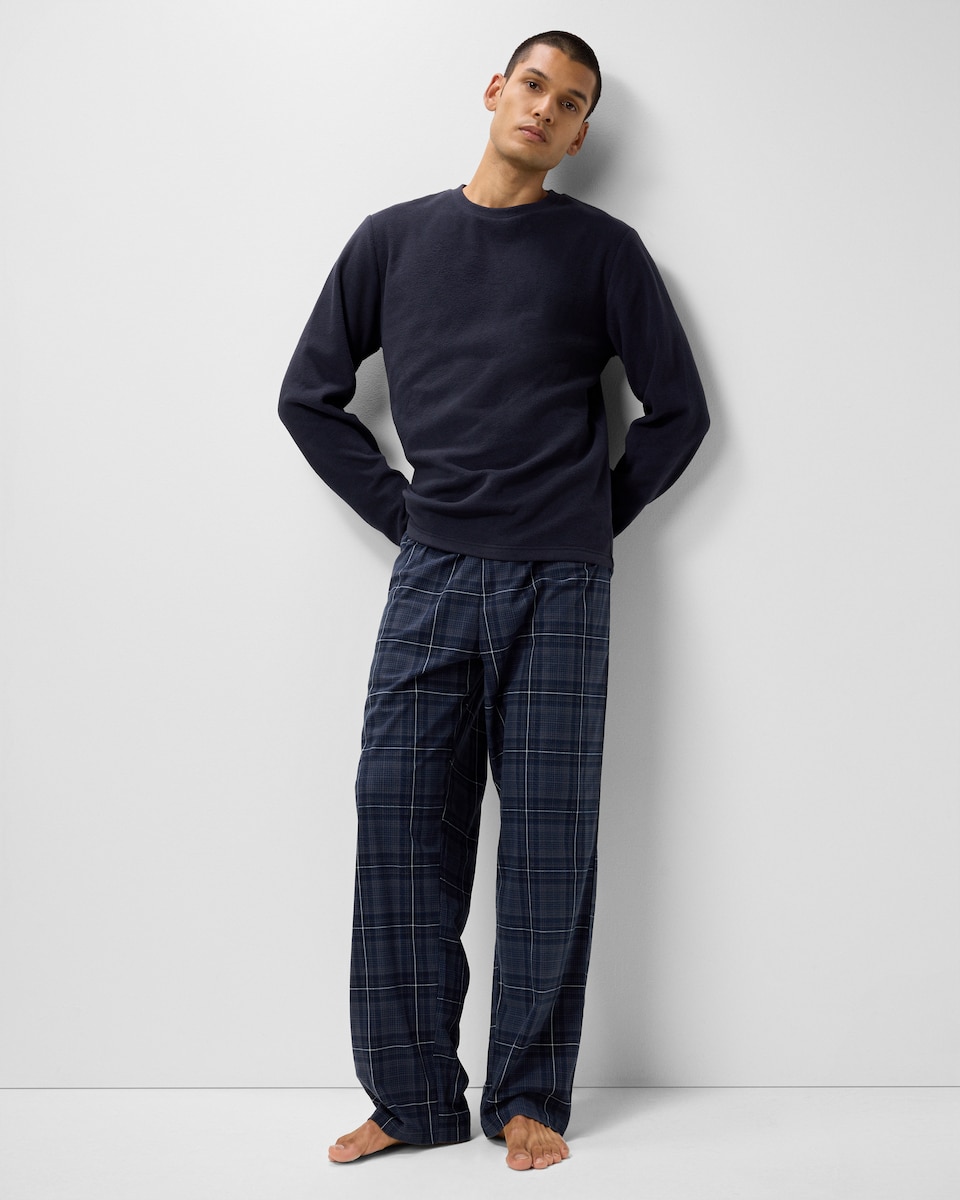 image 1 of F&F Fleece Checked Pyjama Set in Navy
