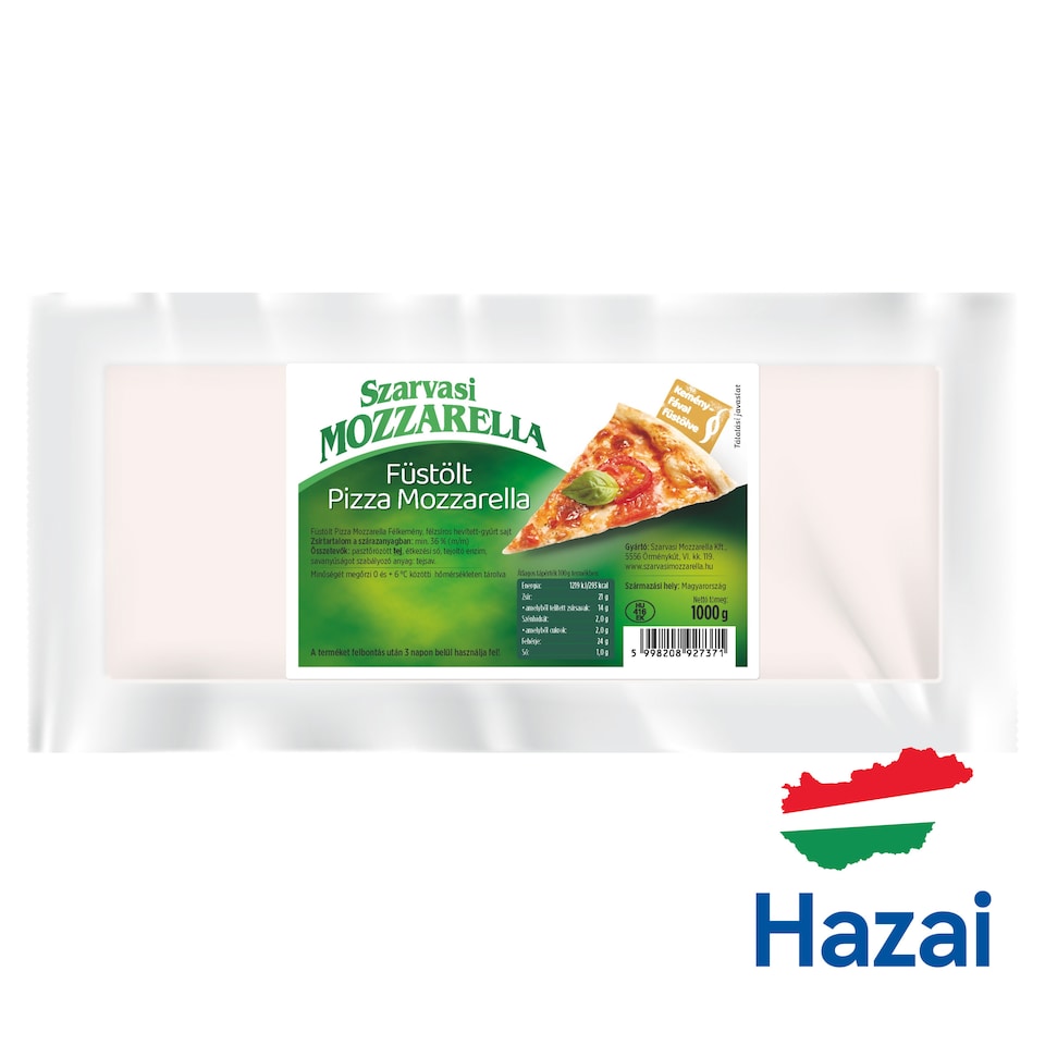 Szarvasi Mozzarella füstölt pizza mozzarella félkemény, félzsíros hevített-gyúrt sajt 1000 g