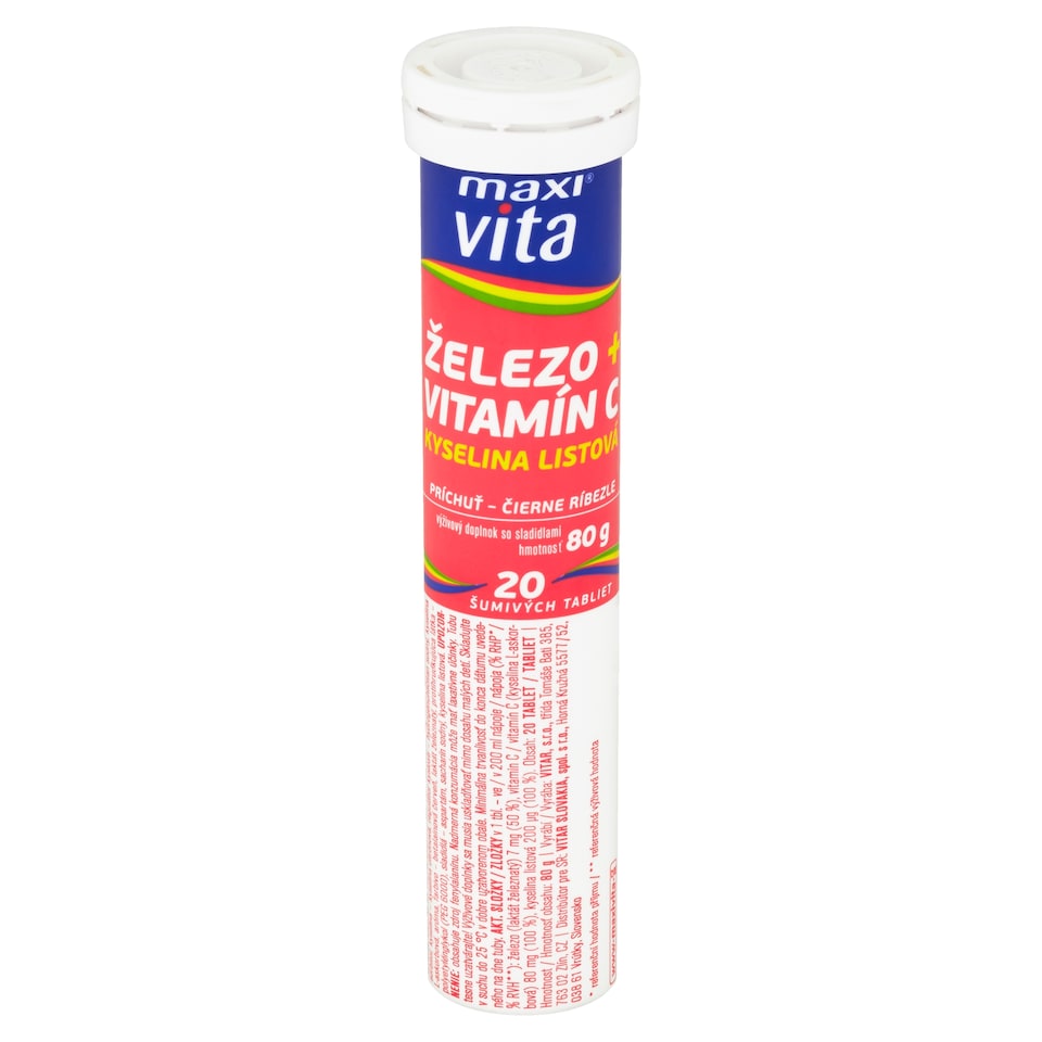 obrázok 1 z Maxi Vita Železo + vitamín C + kyselina listová príchuť čierne ríbezle 20 šumivých tabliet 80 g