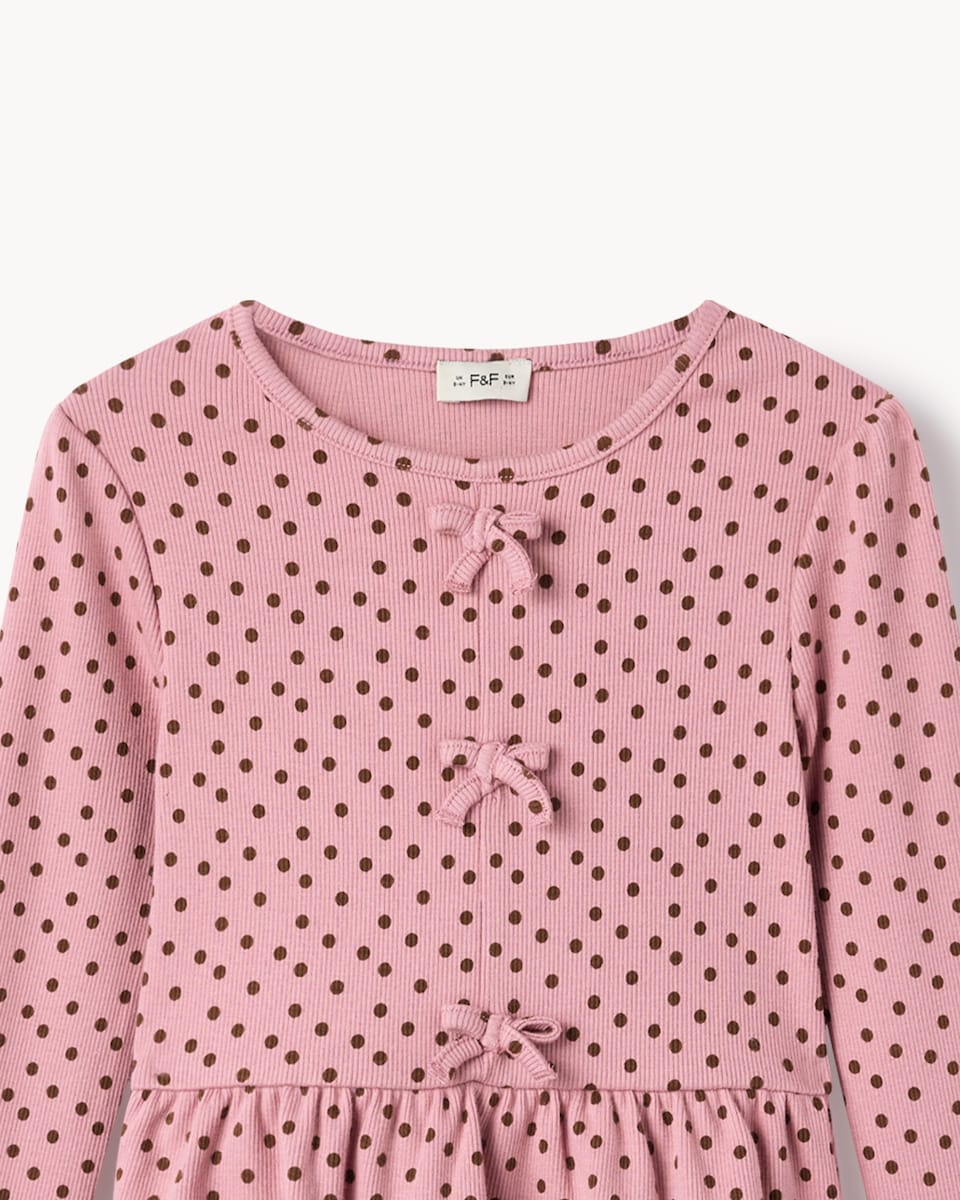 image 1 of F&F Girls Polka Dot Top and Flared Leggings Set in Multi Pink