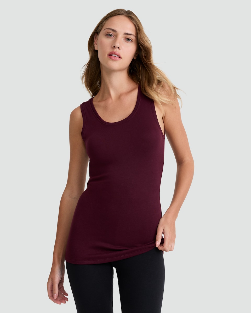 image 1 of F&F Soft Touch Thermal Scoop Neck Cami Top in Purple