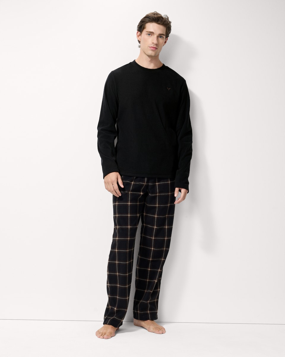 image 1 of F&F Fleece Checked Pyjama Set in Multi Black White