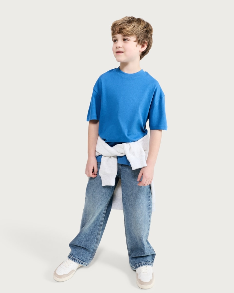 image 1 of F&F Boys Pure Cotton Oversized T-Shirt in Navy