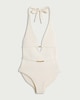 image 4 of F&F Halter Neck Plunge Swimsuit in Cream