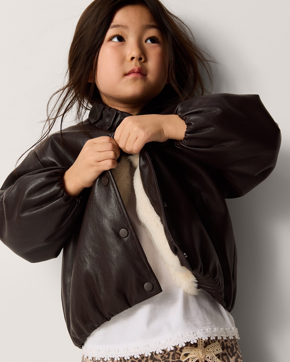 image 1 of F&F Girls Faux Leather Jacket in Brown
