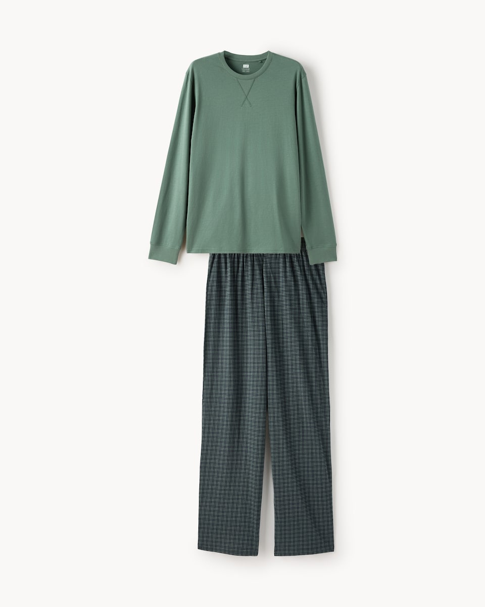 image 1 of F&F Pure Cotton Checked Pyjama Set in Green