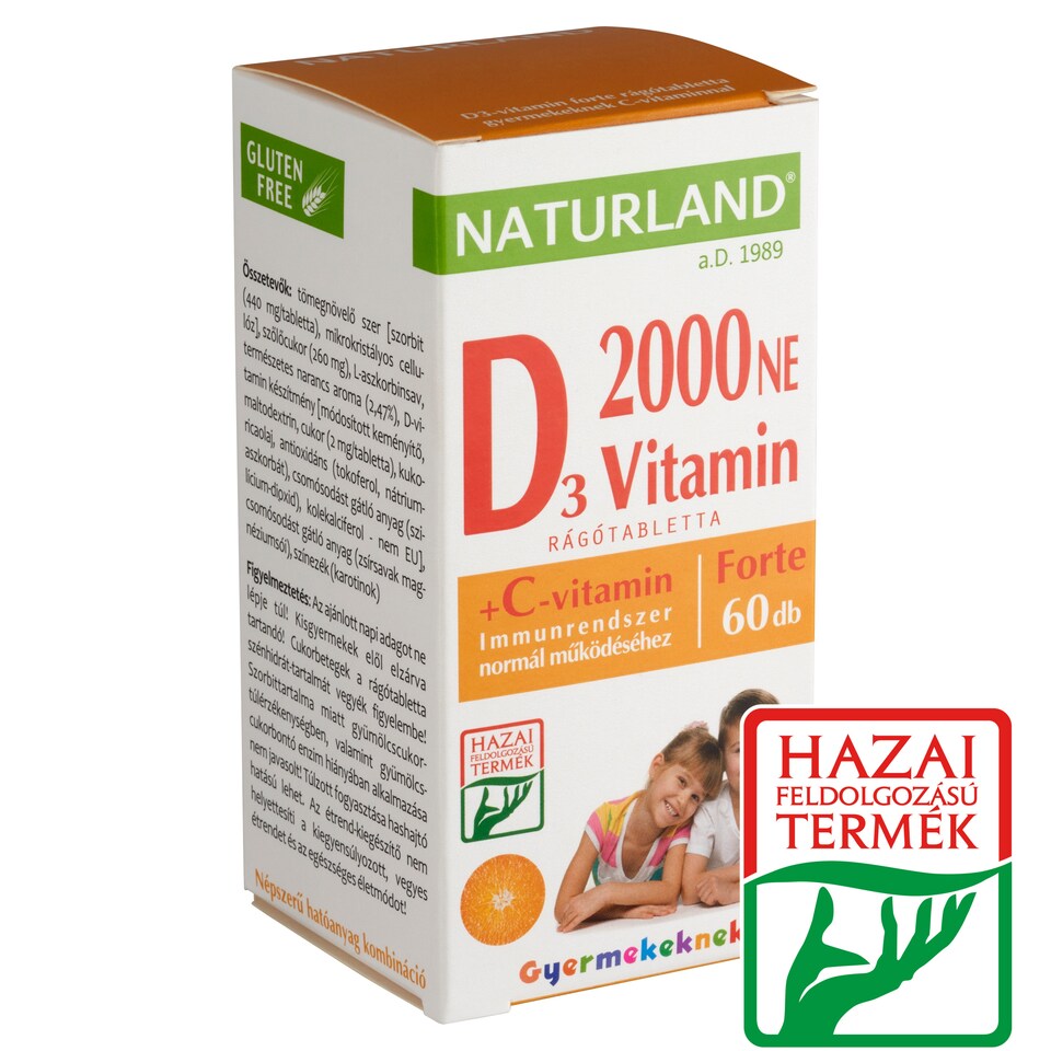 Naturland D3-vitamin 2000 NE + C-vitamin forte rágótabletta gyermekeknek 60 db 53,40 g