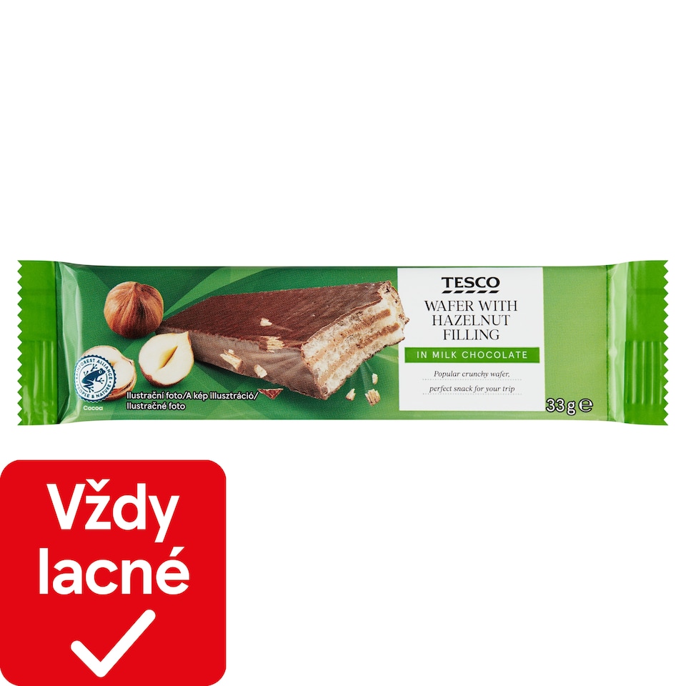 Tesco Oblátka s lieskovoorieškovou náplňou v mliečnej čokoláde 33 g