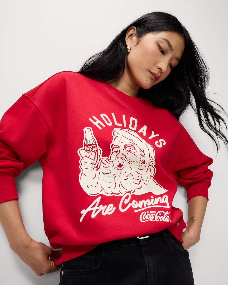 image 1 of Coca Cola Cotton Rich Christmas Sweatshirt in Red