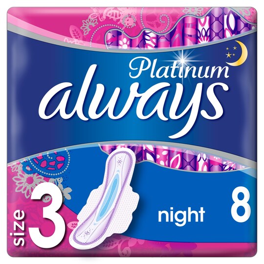 Always Platinum Night Time Size 3 Sanitary Towels With Wings 8 Tesco