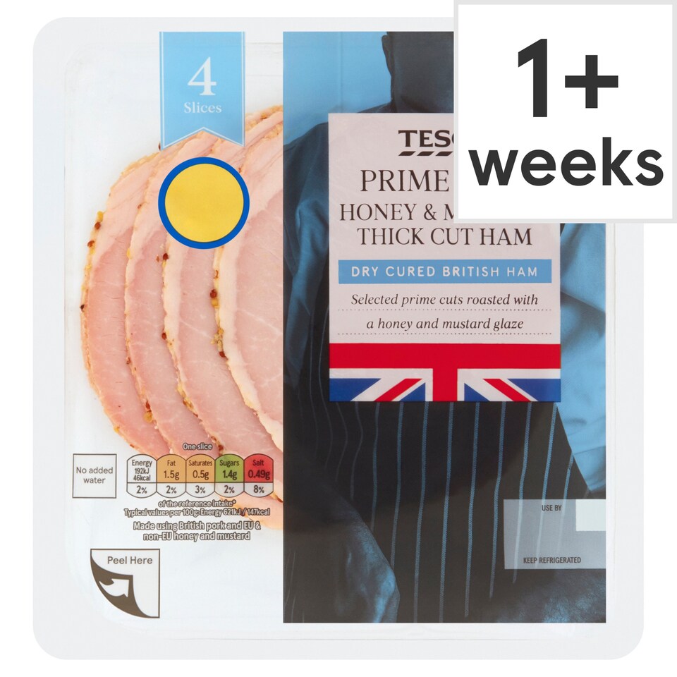 Tesco British Prime Cuts 4 slices Thick Cut Honey and Mustard Ham 120g