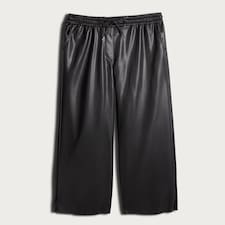 The F&F Edit Faux Leather Wide Leg Drawstring Joggers in Black