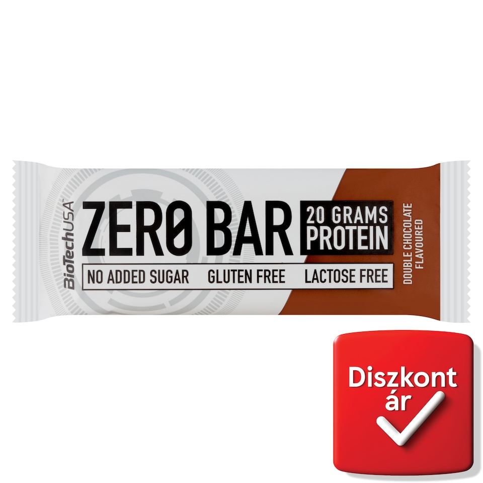 BioTechUSA Zero Bar dupla csokoládé ízű fehérjeszelet édesítőszerekkel 50 g  1. kép