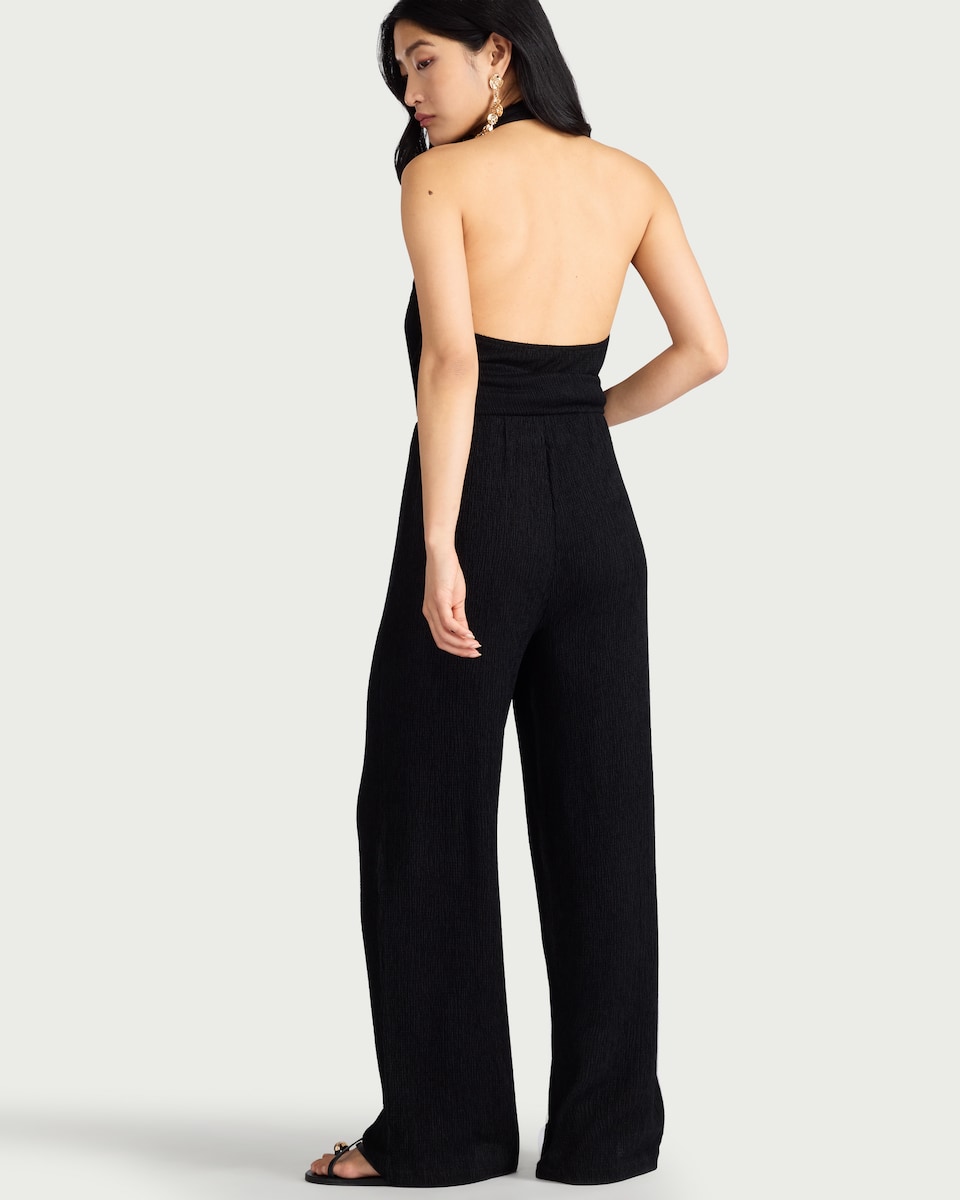 image 1 of F&F Crinkle Textured Co-ord Trousers in Black